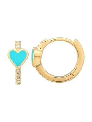 Cutie Turquoise Heart Huggie Earring 14K