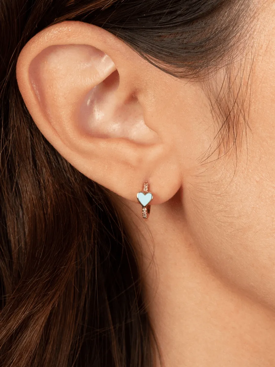 Cutie Turquoise Heart Huggie Earring 14K