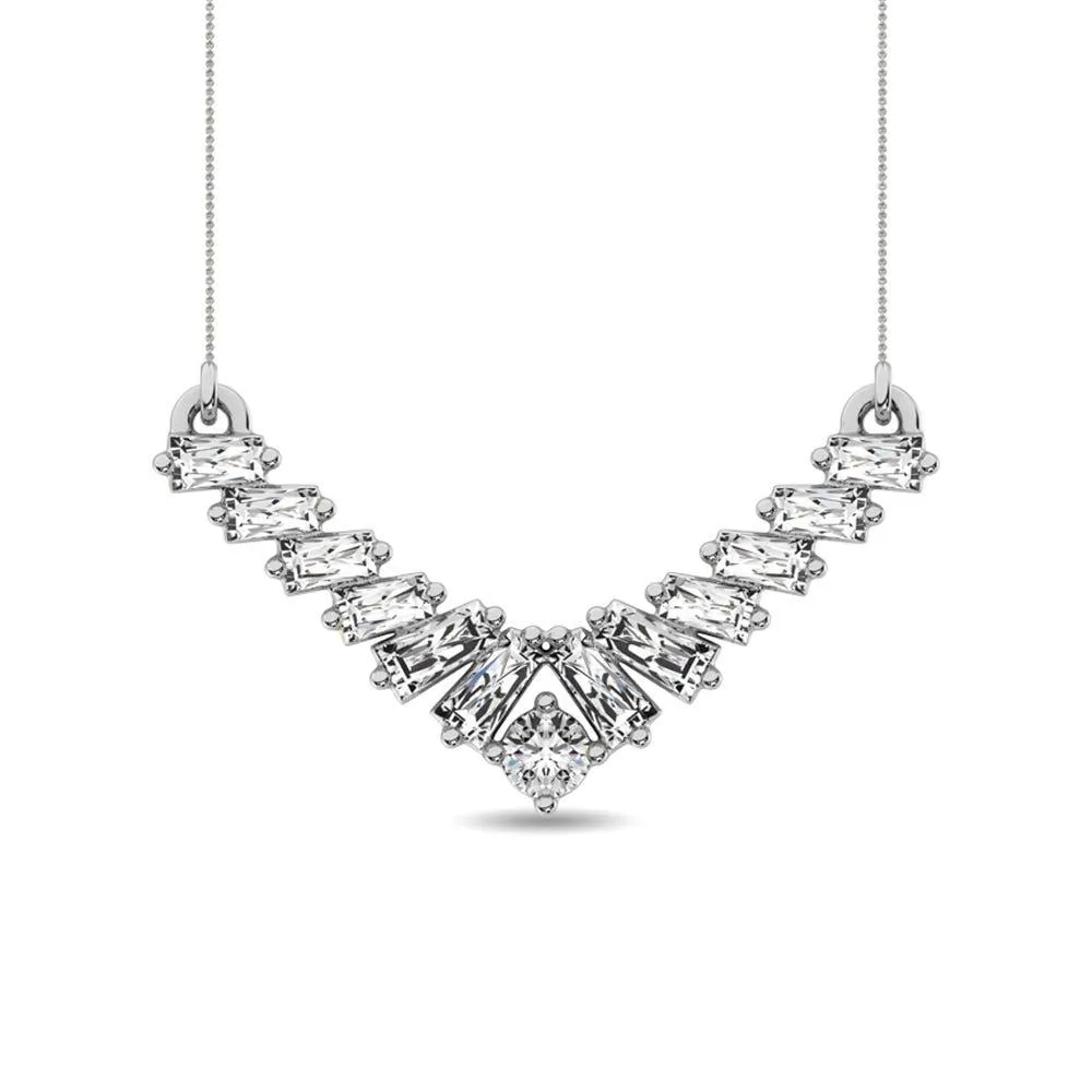 Diamond 1/5 Ct.Tw. Round and Baguette Fashion Necklace in 10K White Gold