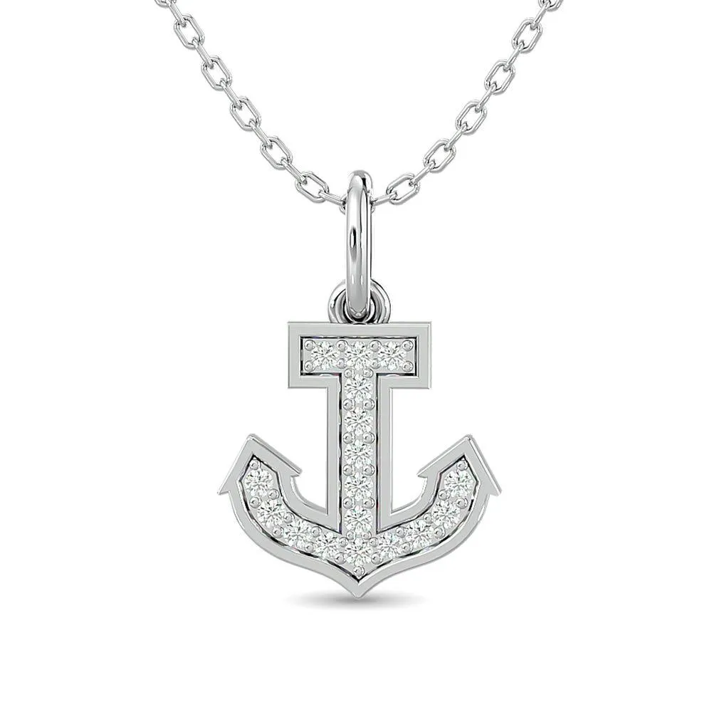 Diamond Anchor Pendant 1/10 ct tw in 10K White Gold