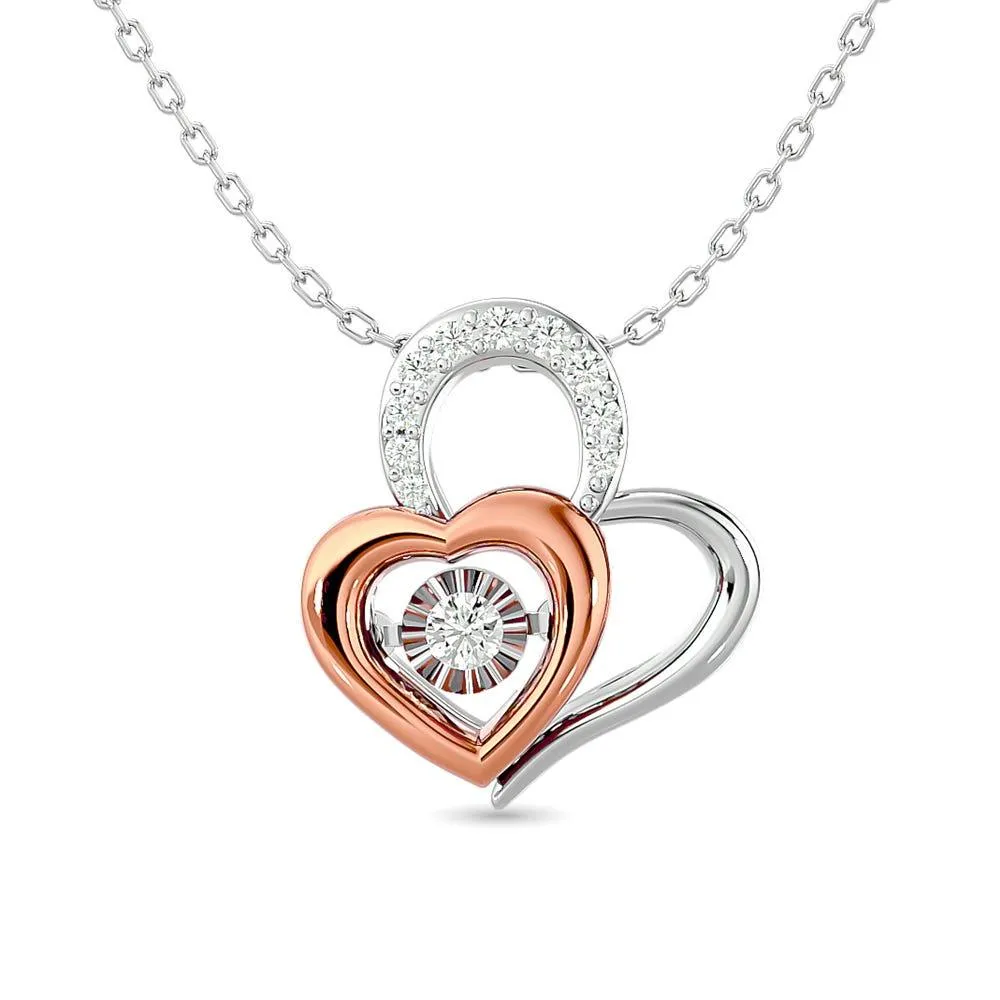 Diamond Shimmering Duel Heart Pendant 1/6 ct tw in 10K White Gold