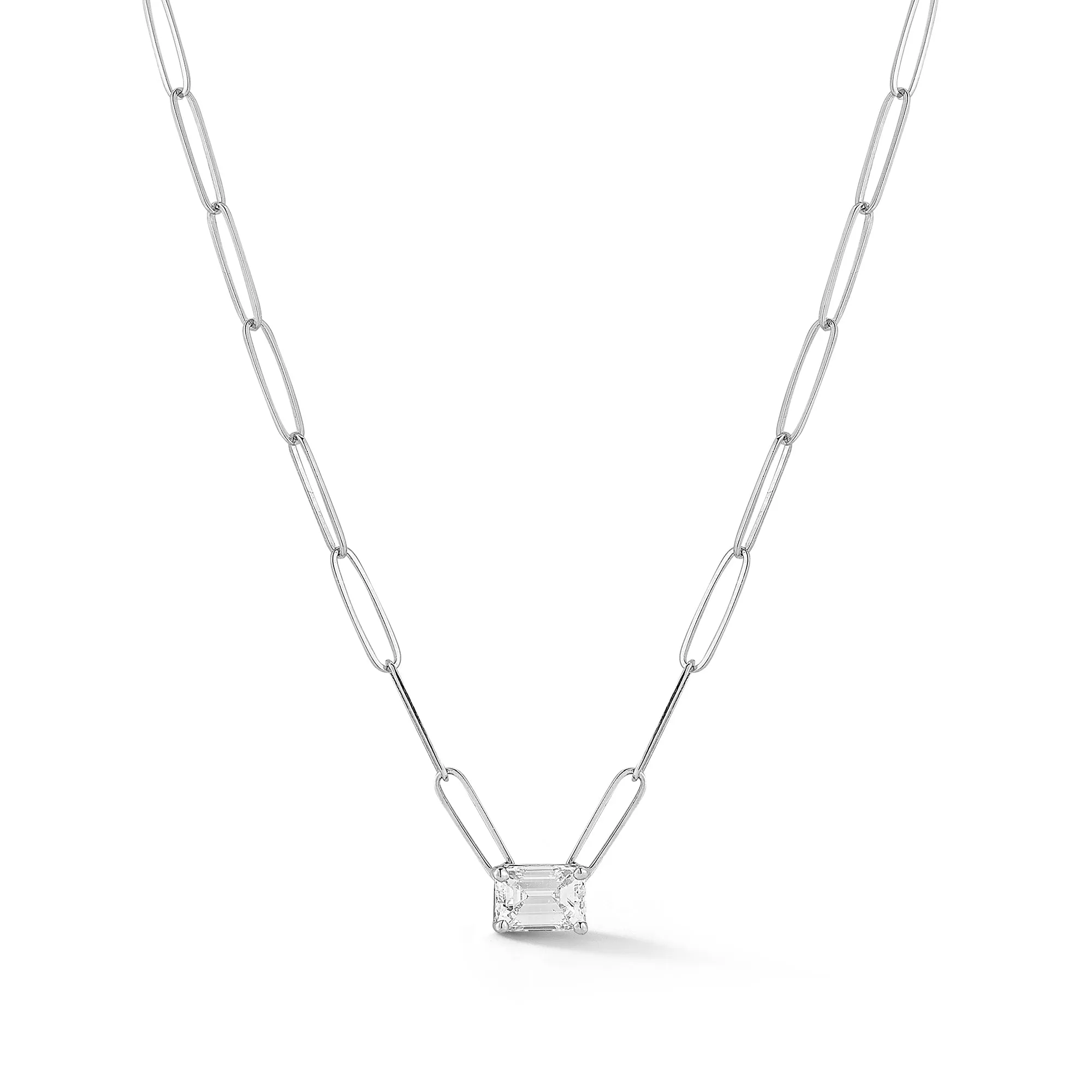 DRD 1.00 ct. Emerald Cut Diamond Solitaire Paperclip Necklace