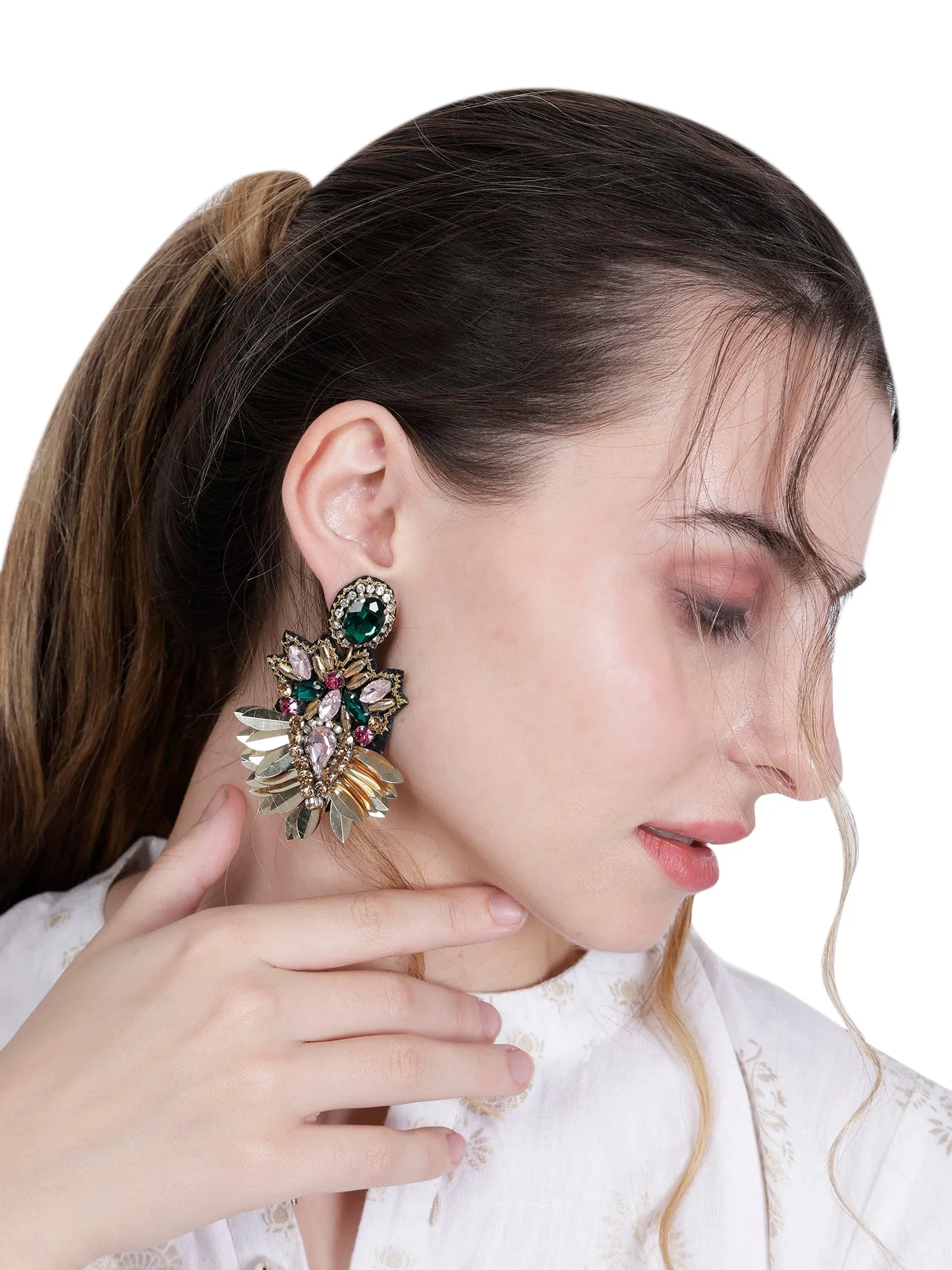 Elegant Gold-Tone Earrings with Crystals and Gems design | elegant and eye-catching