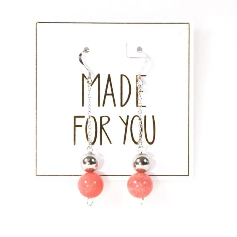 Elegant Pink With Silver Ball Bead Strings Women's Earrings