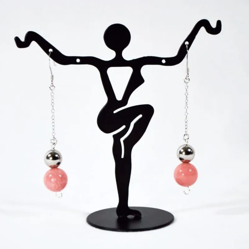 Elegant Pink With Silver Ball Bead Strings Women's Earrings