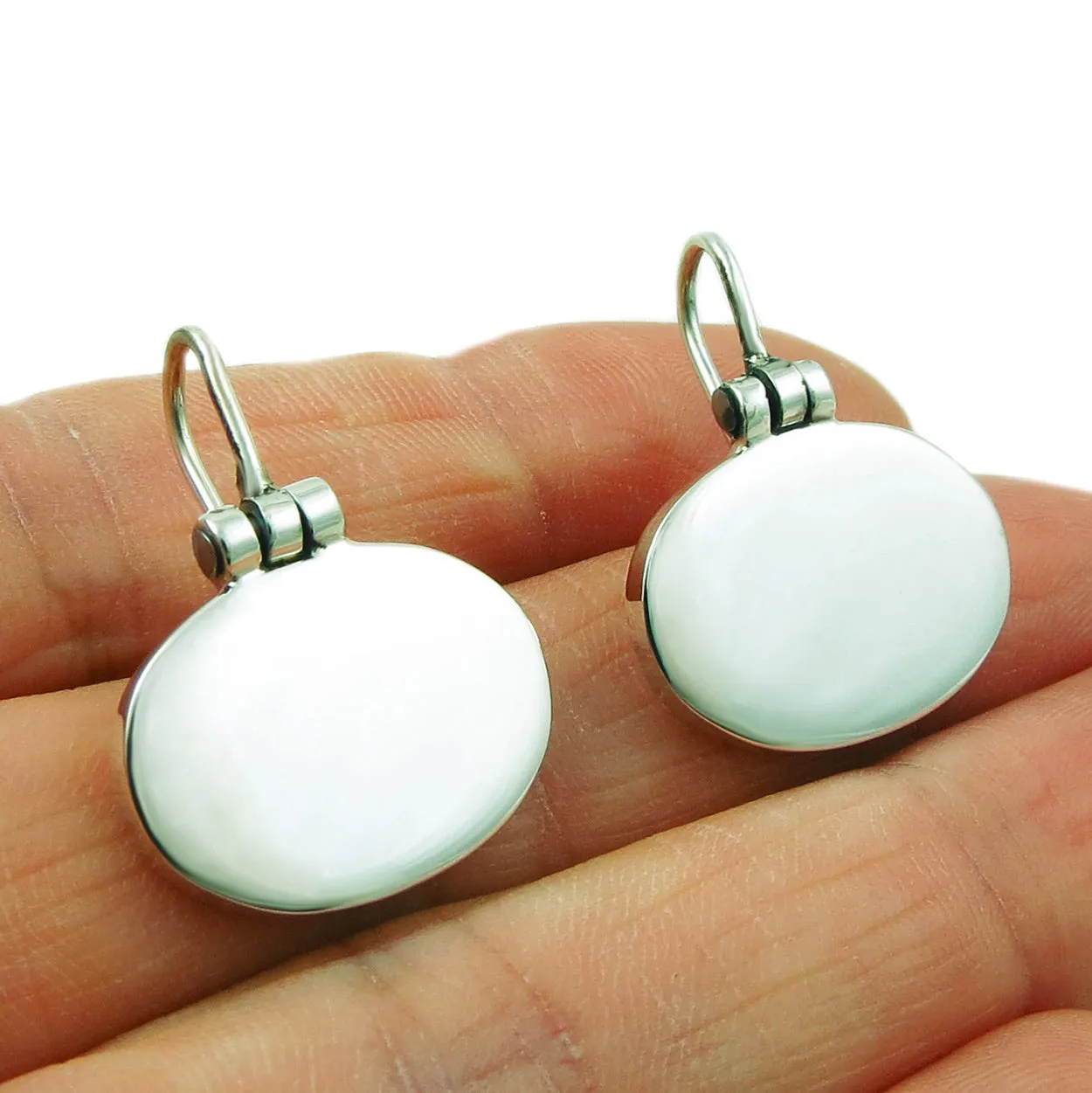 Elegant Solid 925 Sterling Silver Heavy Oval Drop Earrings