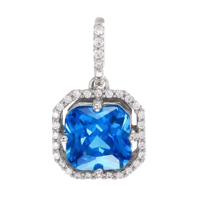 Elegant Sparkling Blue Pendant with Halo