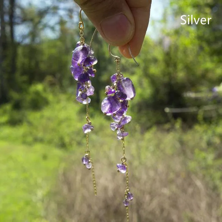 Elegant Tassel Natural Amethyst Earrings