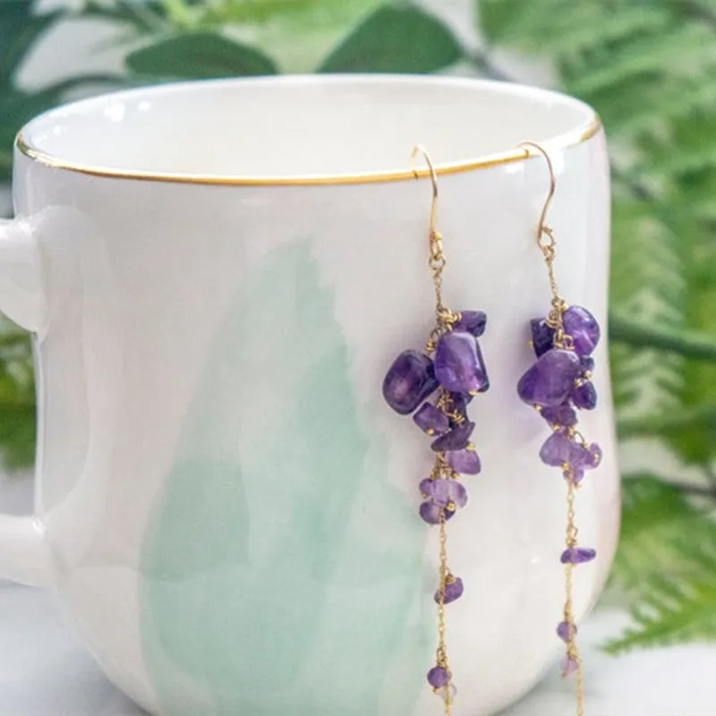 Elegant Tassel Natural Amethyst Earrings