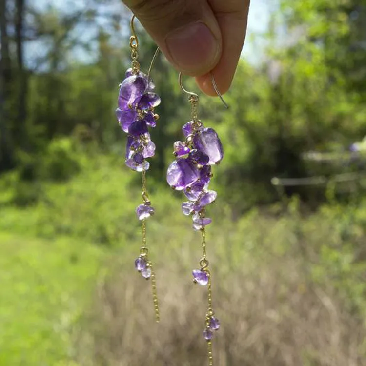 Elegant Tassel Natural Amethyst Earrings