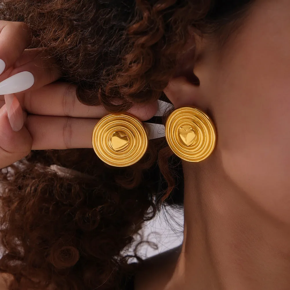 Elegant Titanium Gold-Plated Shield Stud Earrings