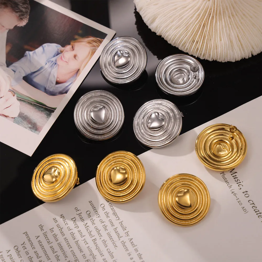 Elegant Titanium Gold-Plated Shield Stud Earrings