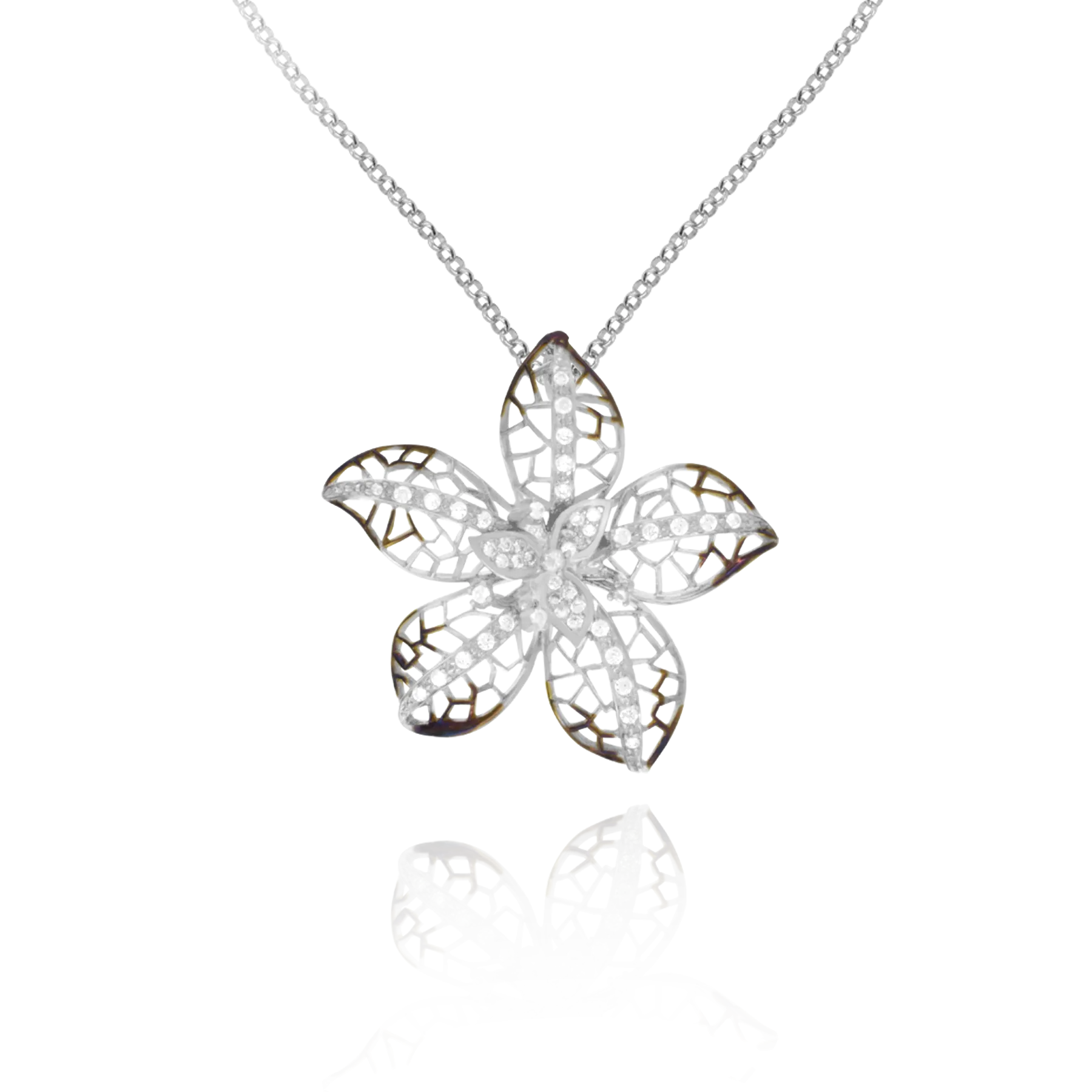 Ember Filigree Flower with Sparkling Petals Pendant