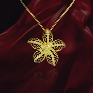 Ember Filigree Flower with Sparkling Petals Pendant