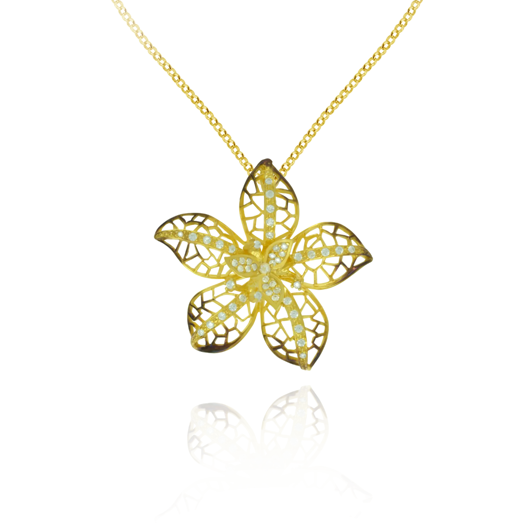 Ember Filigree Flower with Sparkling Petals Pendant