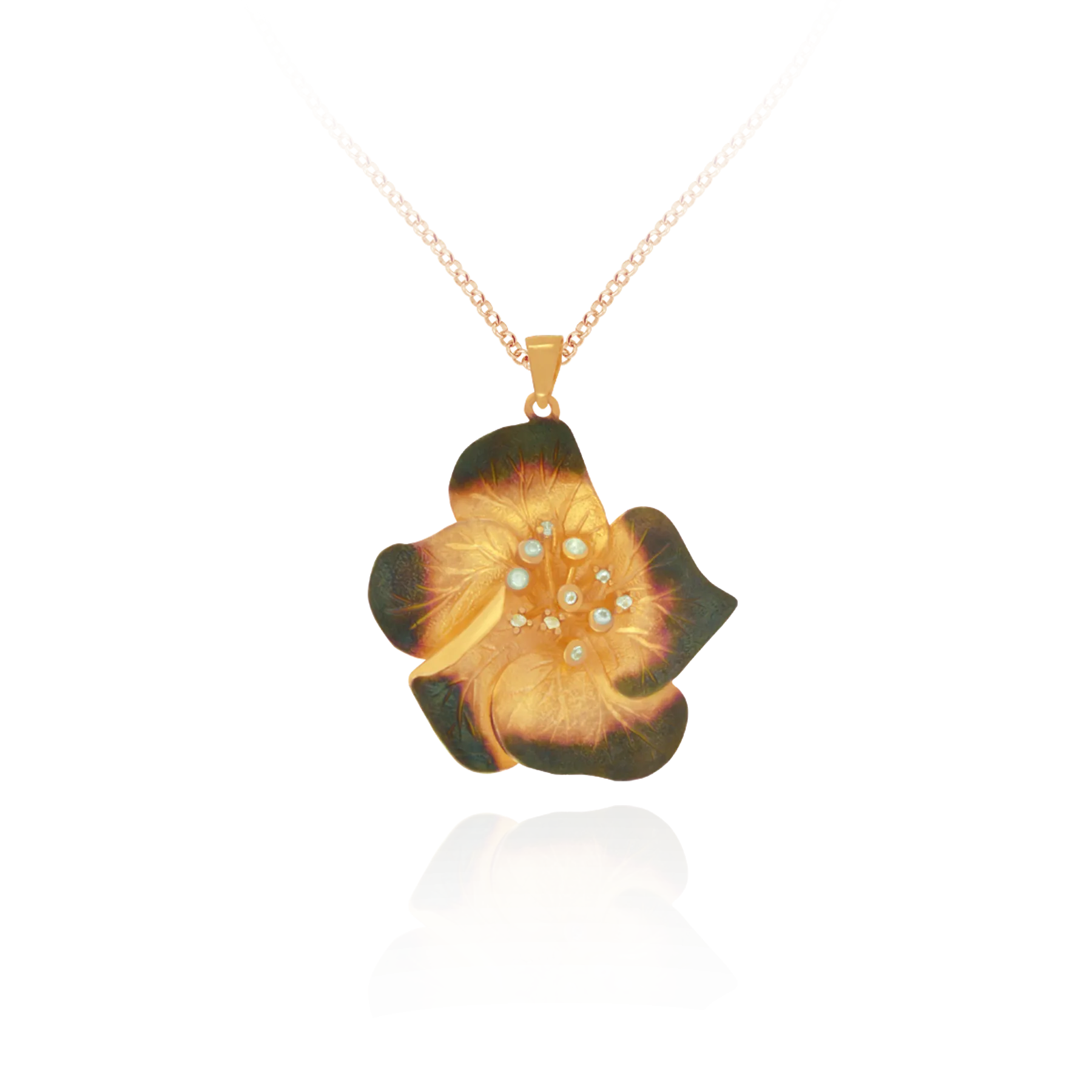 Ember Magnolia Flower with Sparkling Center Pendant