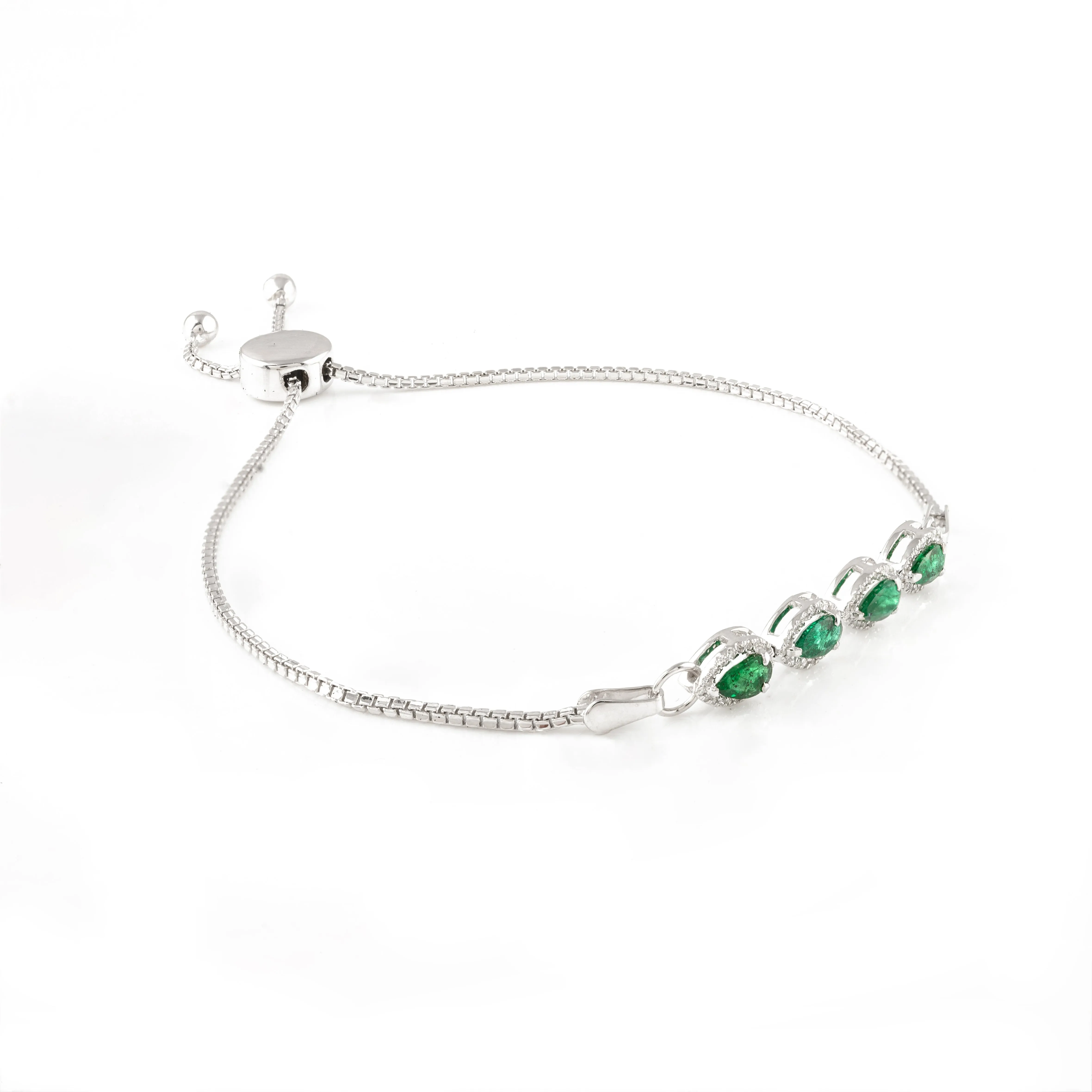 Emerald Diamond Adjustable Bracelet 18K White Gold