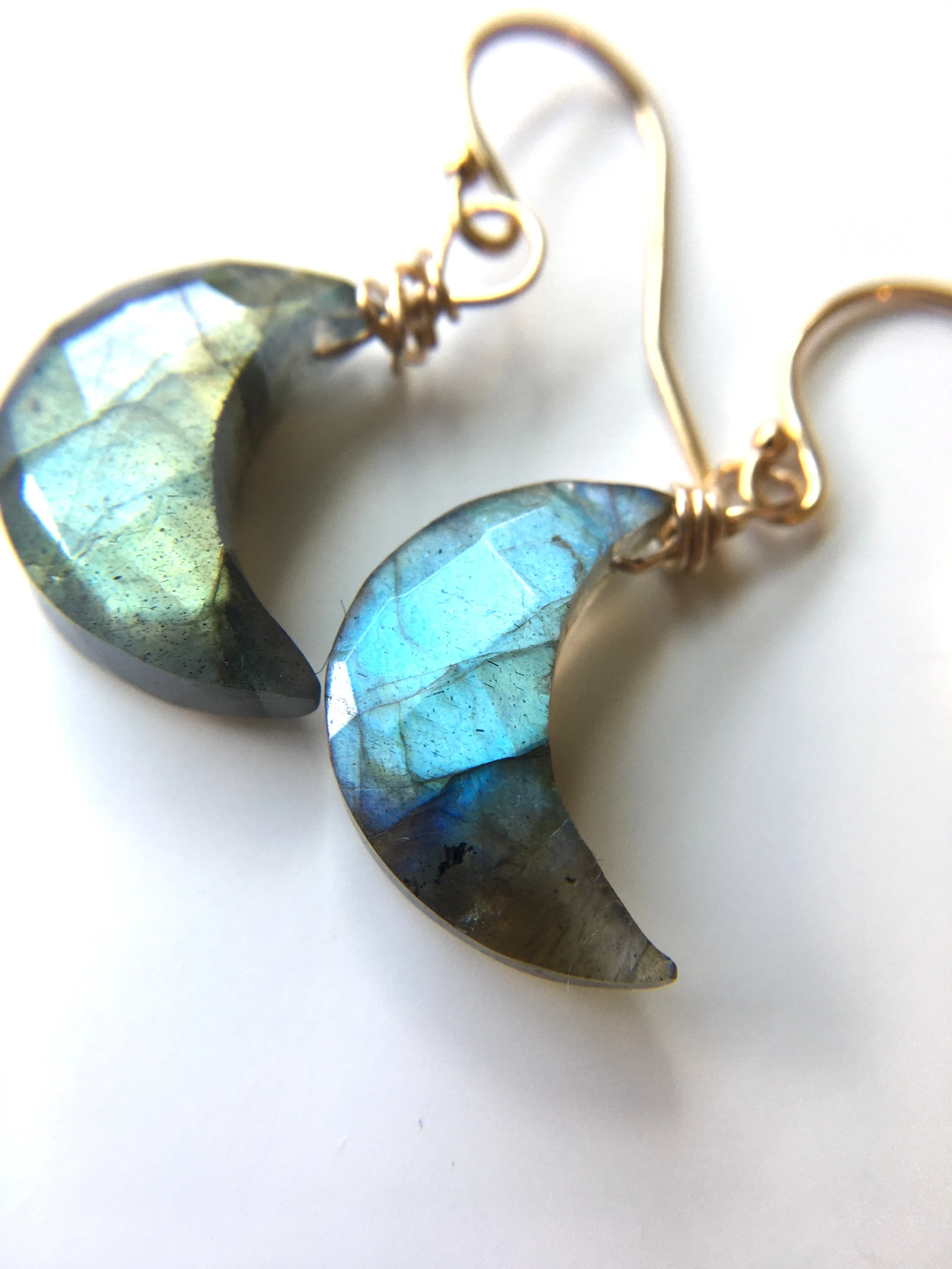 Faceted Mini Labradorite Moon Crystal Earrings