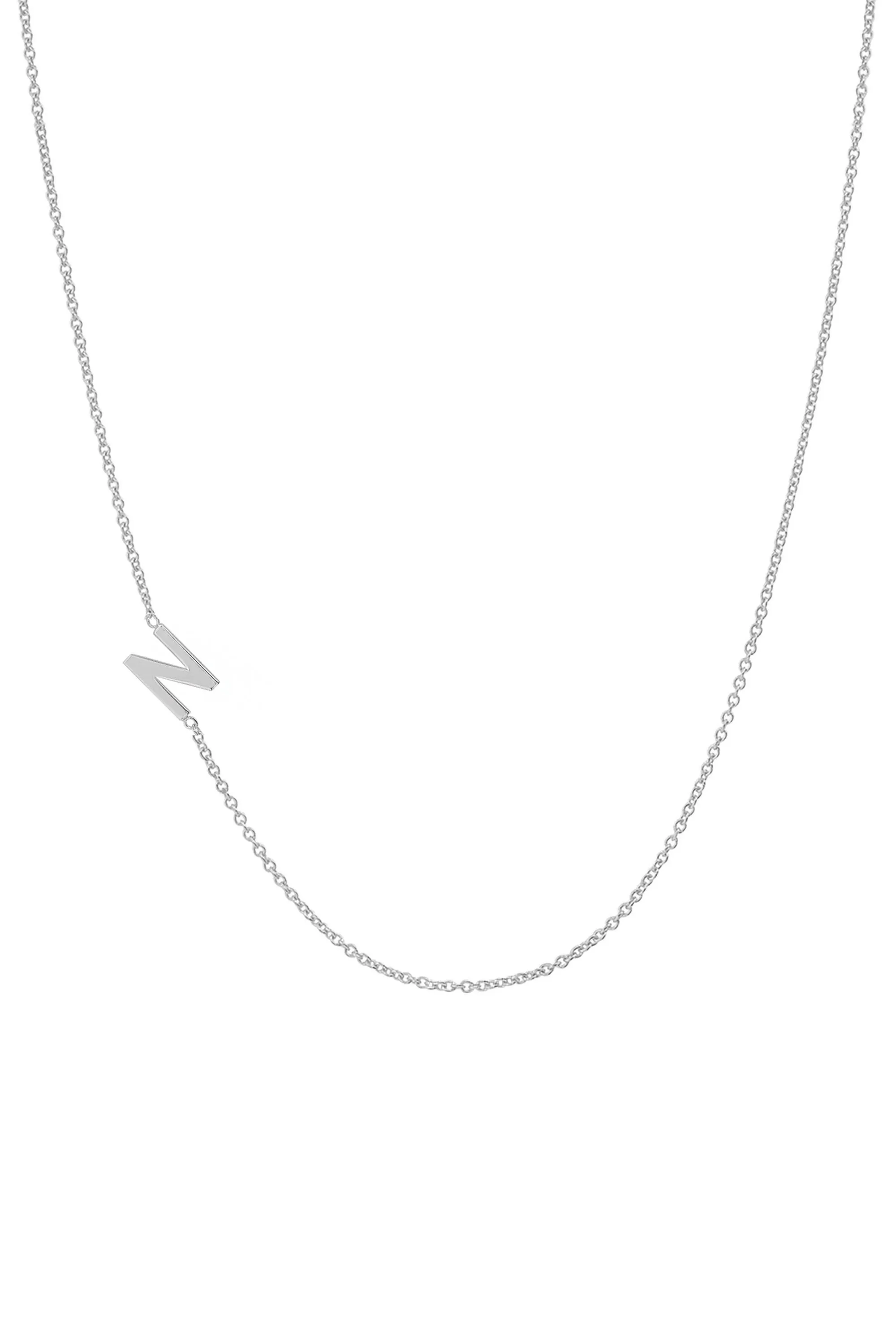 Fine Asymmetrical Initial Necklace - 14K White