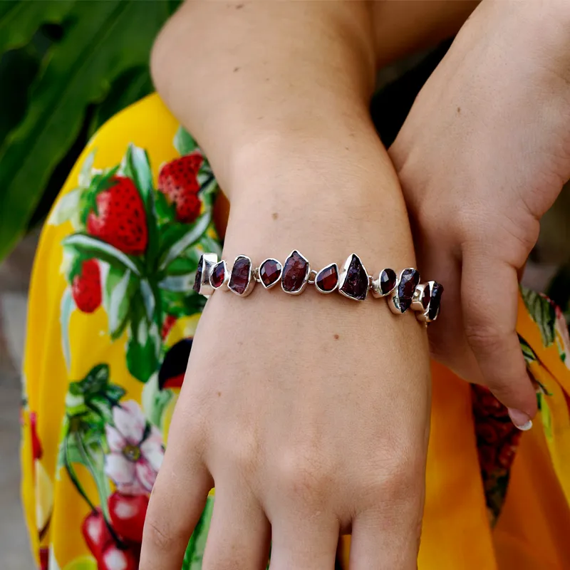 Garnet Boho Style Gemstone Bracelet