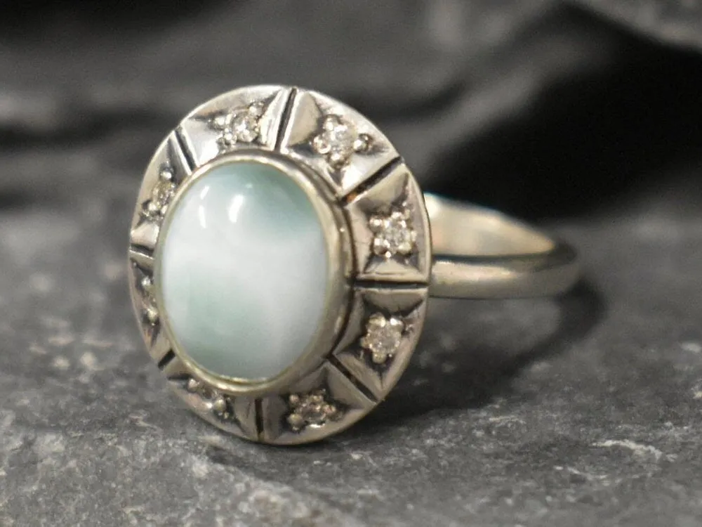 Genuine Larimar Ring - Blue Boho Ring - Vintage Sky Blue Ring