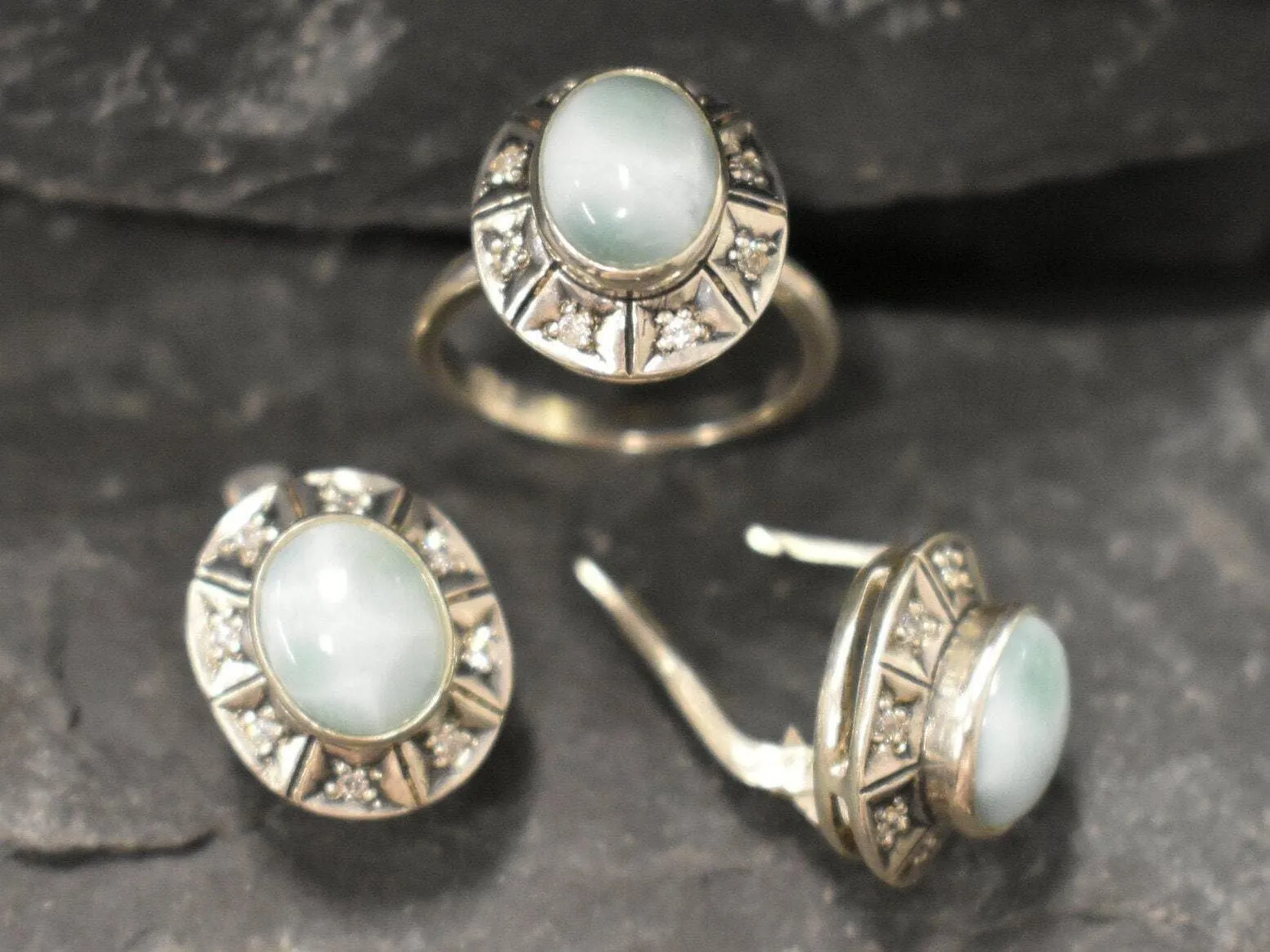 Genuine Larimar Ring - Blue Boho Ring - Vintage Sky Blue Ring