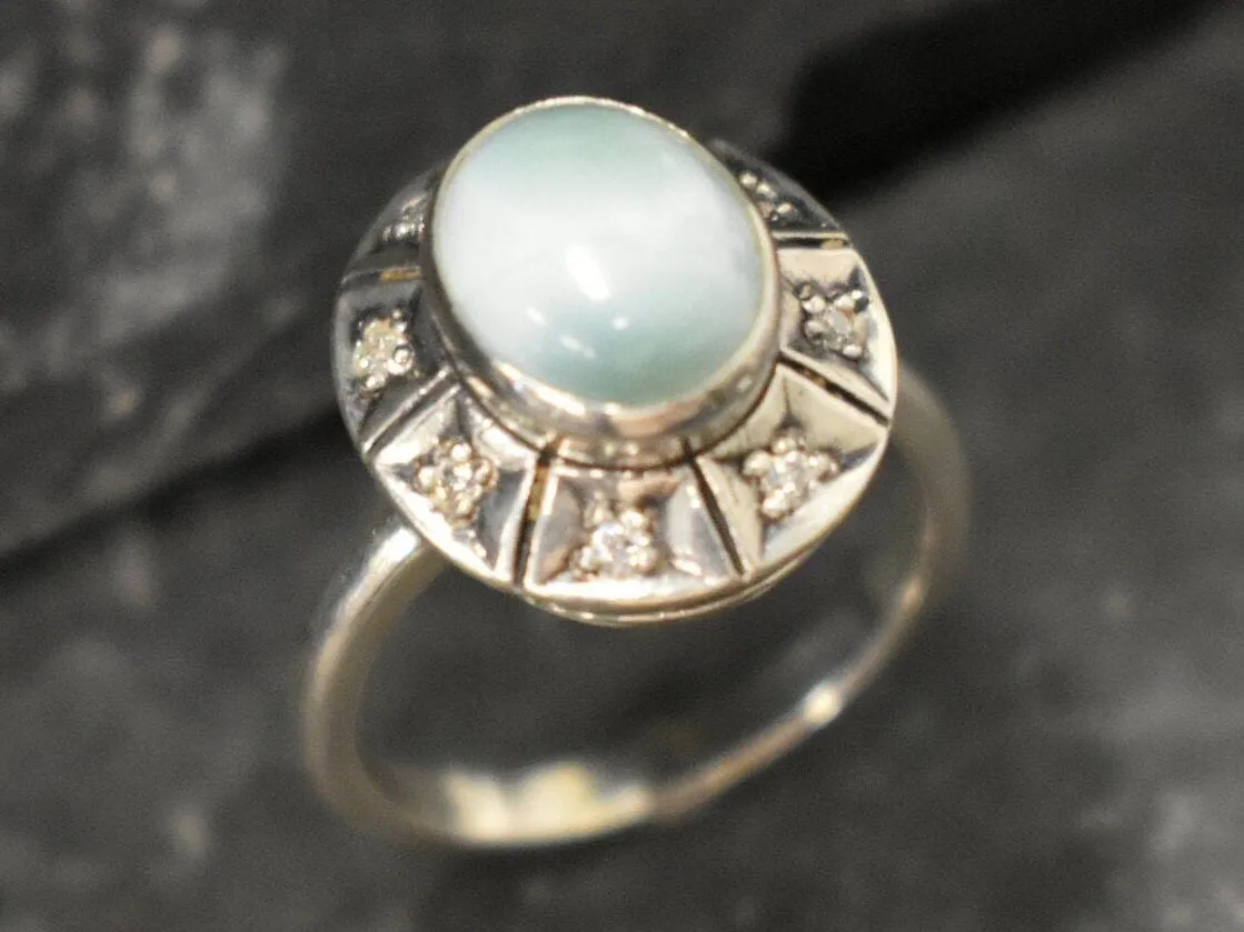 Genuine Larimar Ring - Blue Boho Ring - Vintage Sky Blue Ring