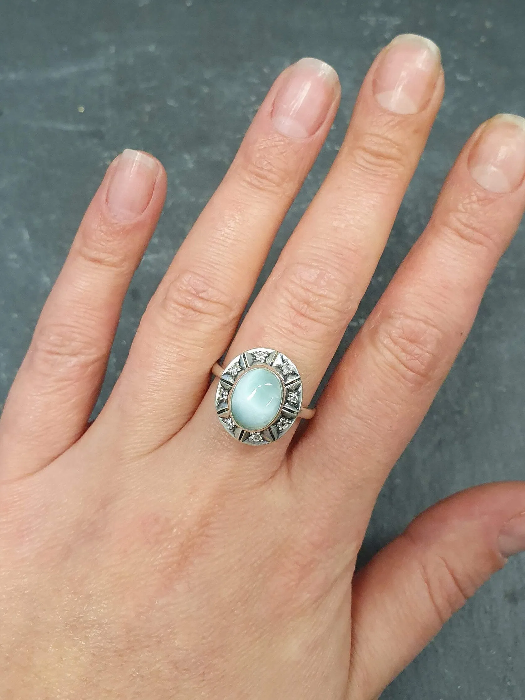 Genuine Larimar Ring - Blue Boho Ring - Vintage Sky Blue Ring