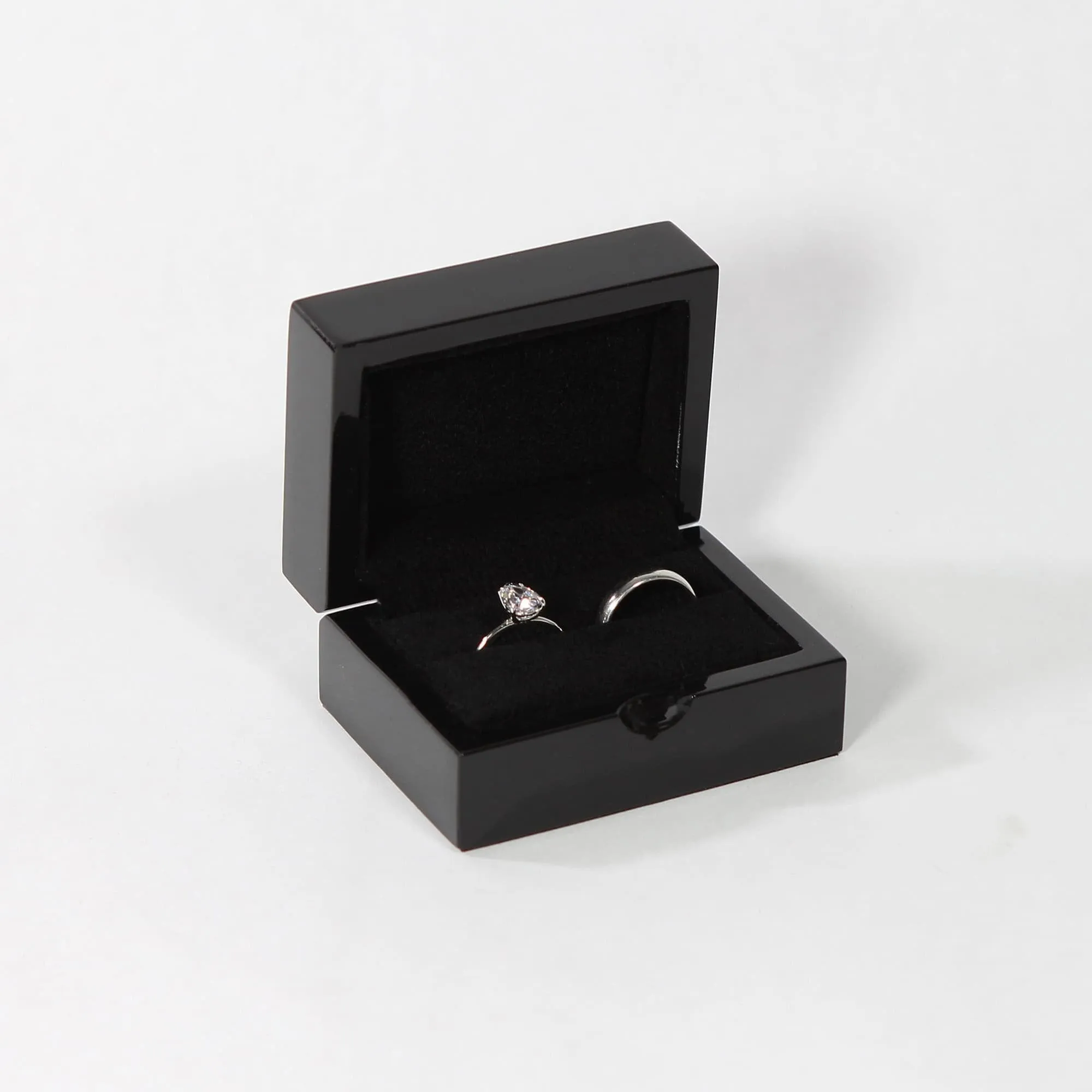 Glossy Black Modern Ring Box - Double Slot