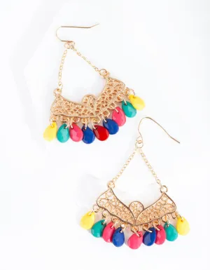 Gold Bohemian Multi Bead Drop Earrings