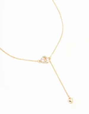 Gold Diamante Heart Link Y-Necklace