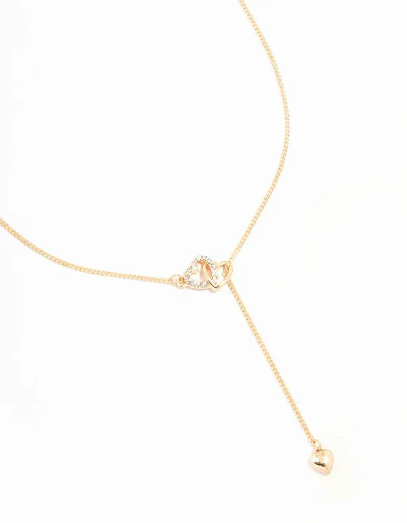 Gold Diamante Heart Link Y-Necklace