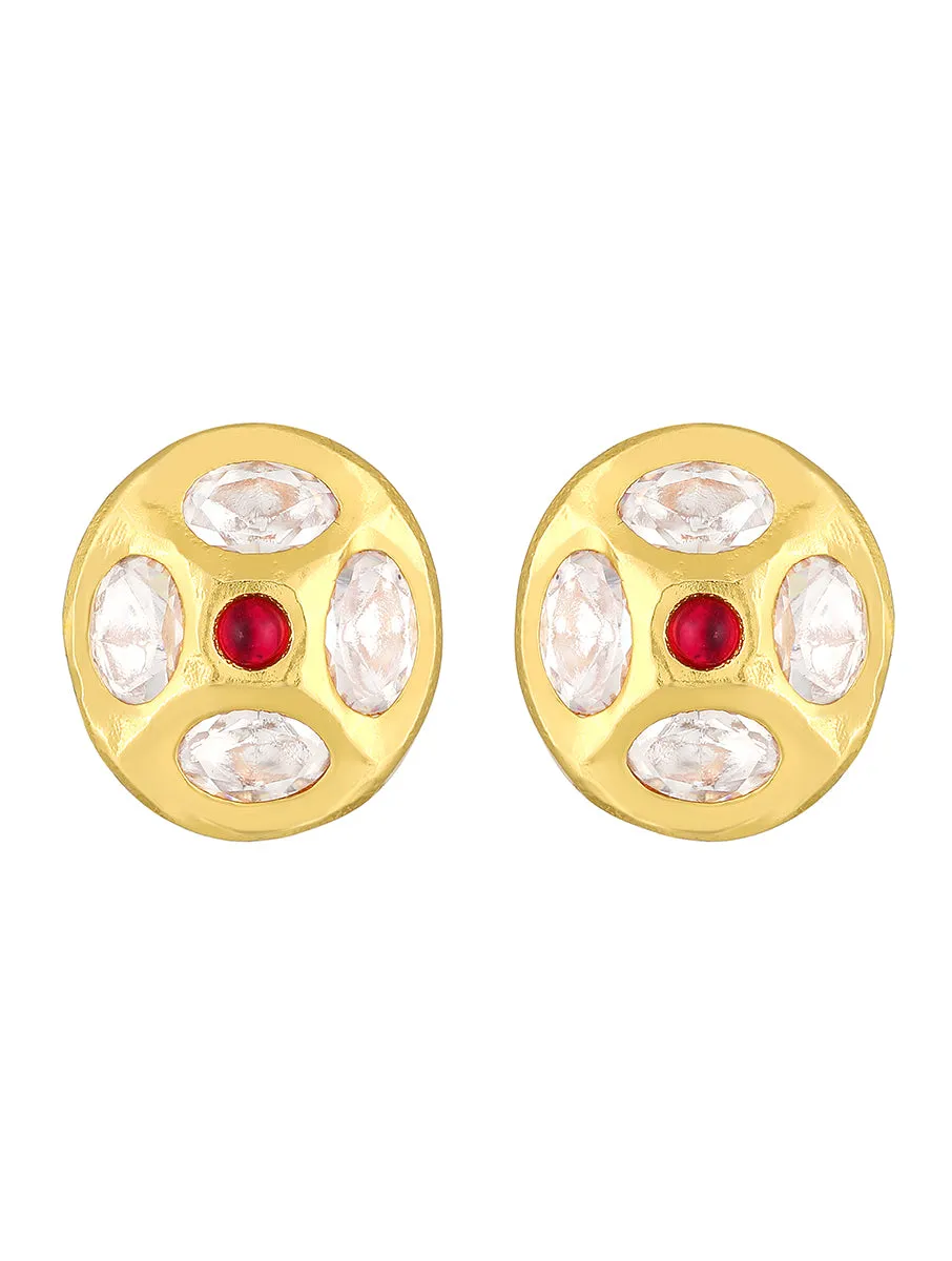 Golden, Red , Kundan Polki Earrings