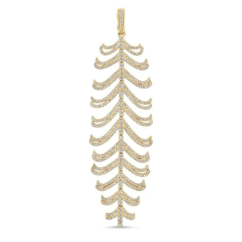 GRACEFUL DIAMOND FEATHER PENDANT, GOLD