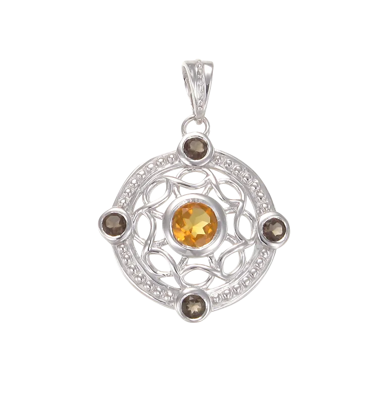 Graceful Eastern Inspired Natural Citrine and Smoky Quartz Pendant