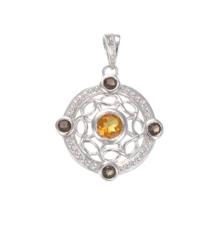 Graceful Eastern Inspired Natural Citrine and Smoky Quartz Pendant