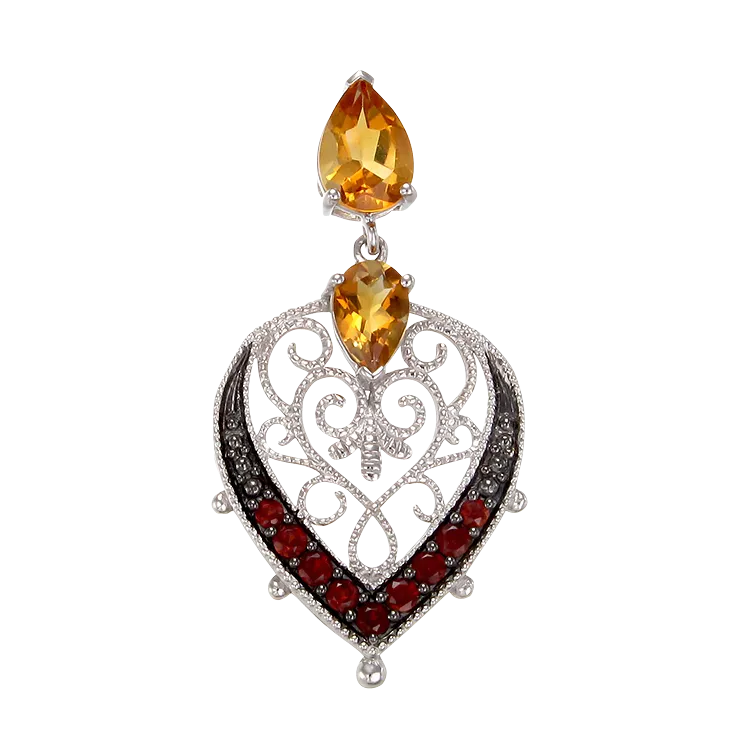 Graceful Natural Citrine and Garnet Pendant