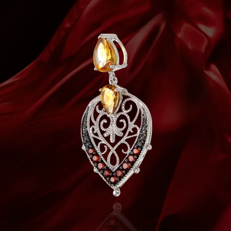 Graceful Natural Citrine and Garnet Pendant