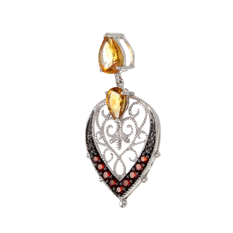 Graceful Natural Citrine and Garnet Pendant