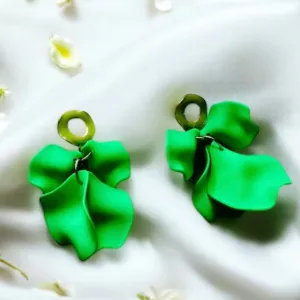 Green - Light green flower earrings | dangle petals statement earrings | unique golden bar floral earrings | bridal party wedding earrings