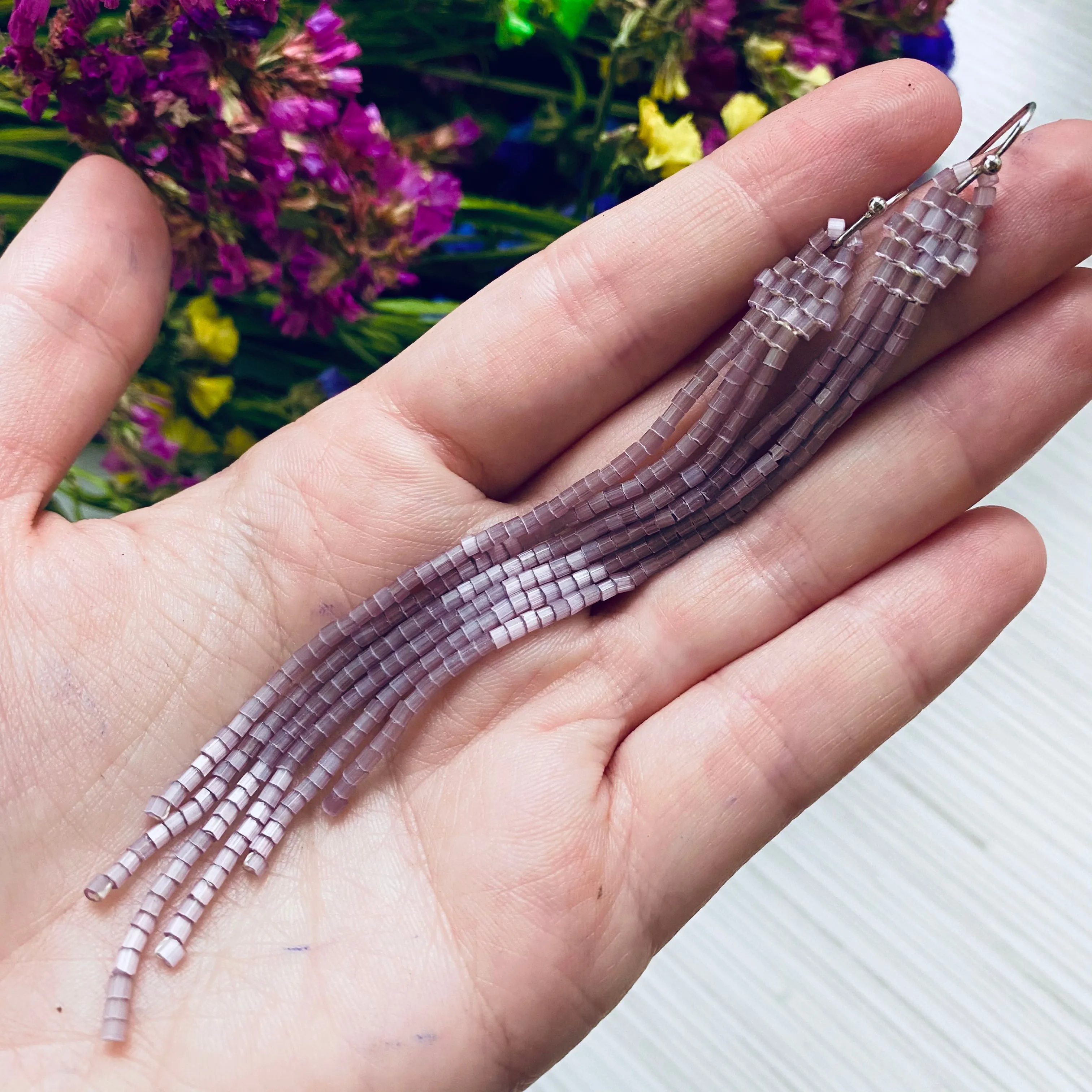 Handmade long Dainty Wisteria Seed Bead Boho Earrings