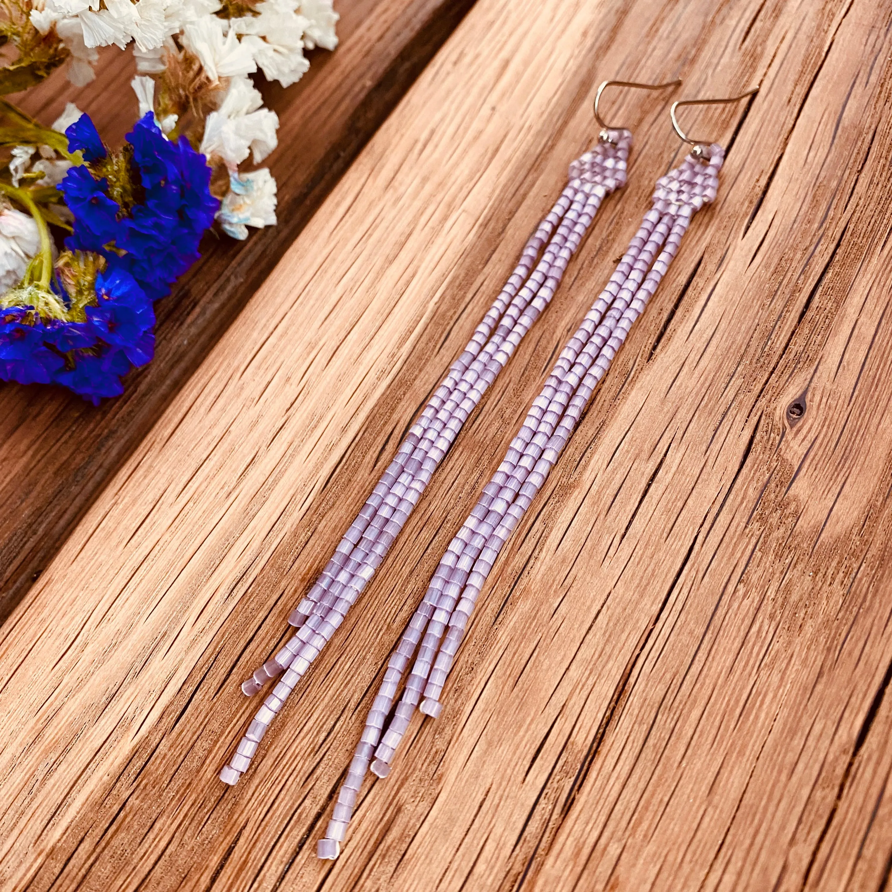 Handmade long Dainty Wisteria Seed Bead Boho Earrings