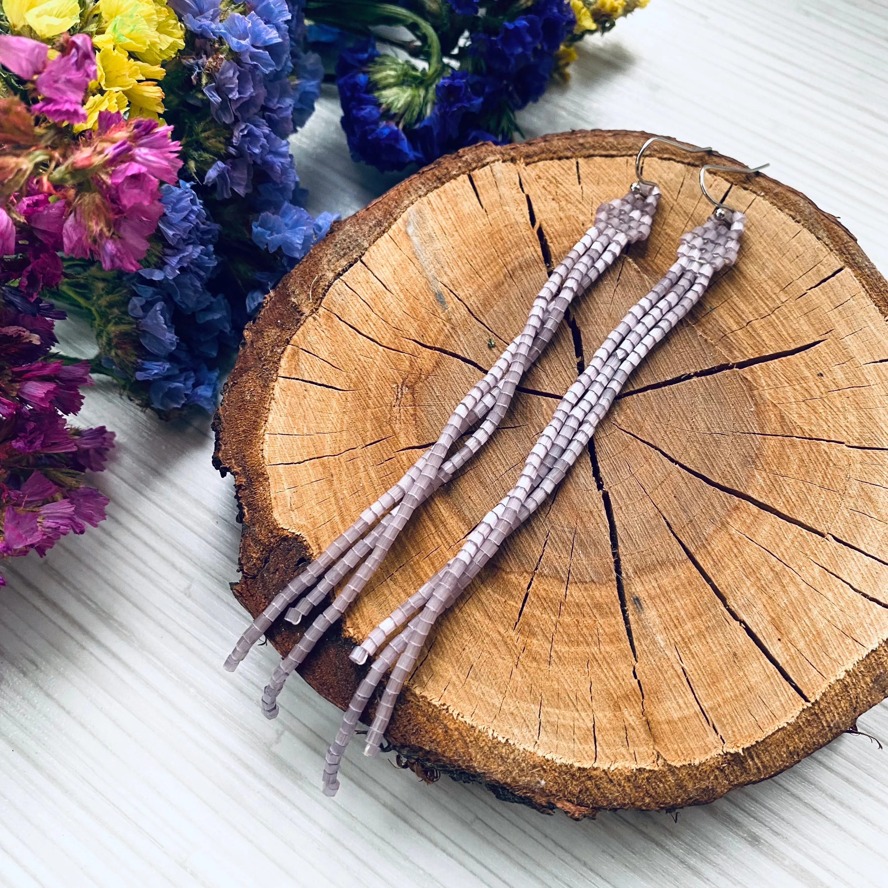 Handmade long Dainty Wisteria Seed Bead Boho Earrings