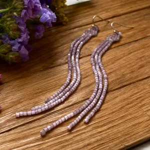 Handmade long Dainty Wisteria Seed Bead Boho Earrings