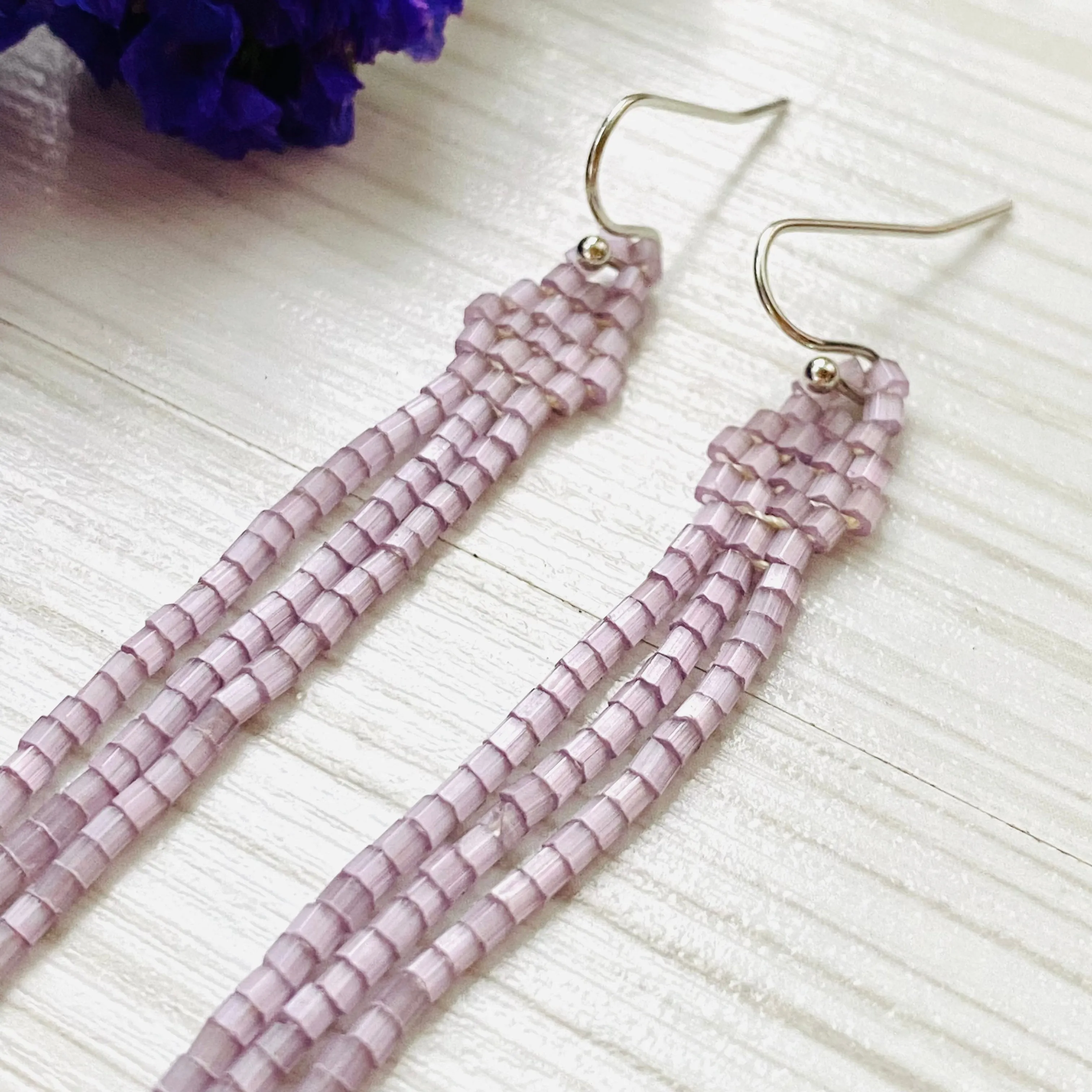 Handmade long Dainty Wisteria Seed Bead Boho Earrings