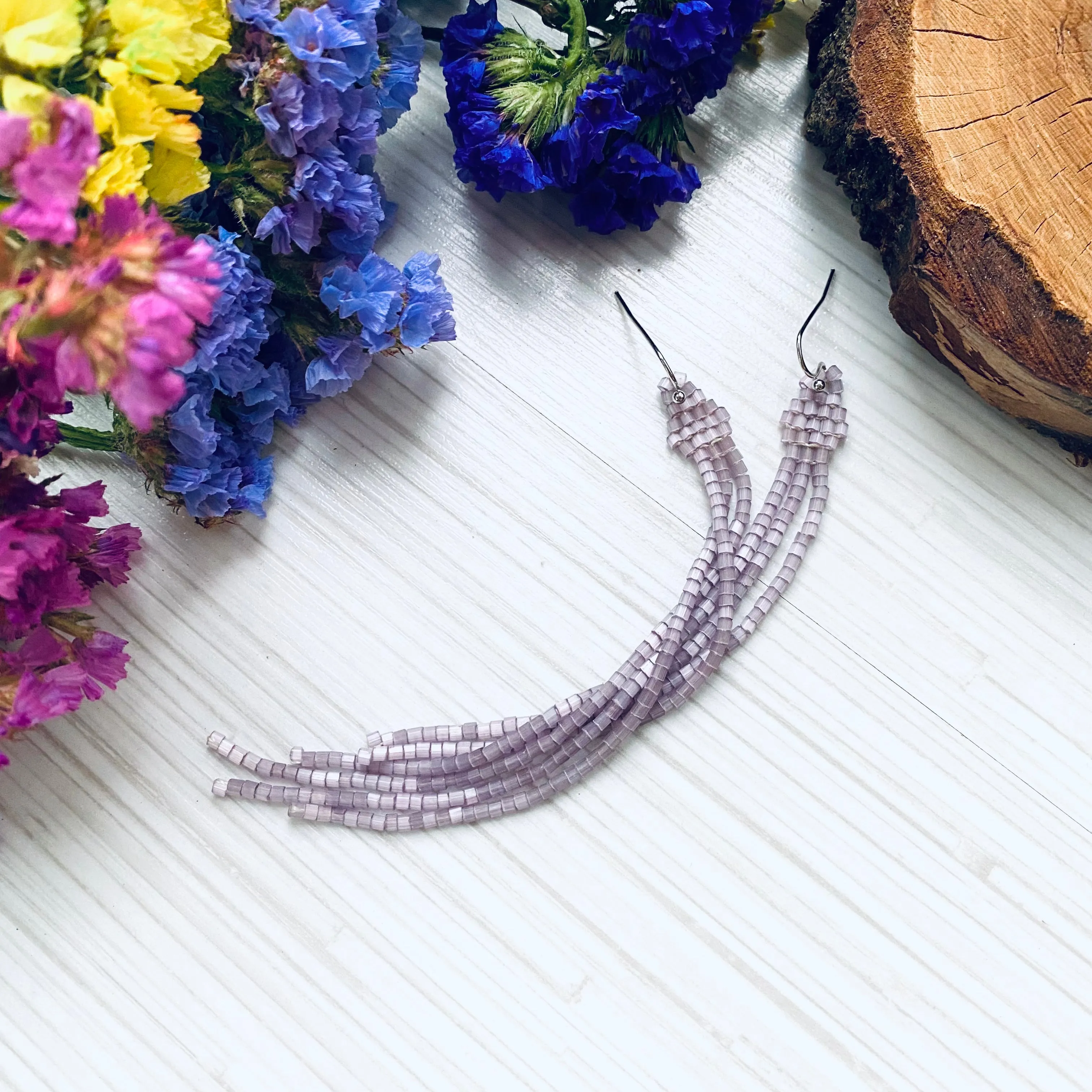 Handmade long Dainty Wisteria Seed Bead Boho Earrings