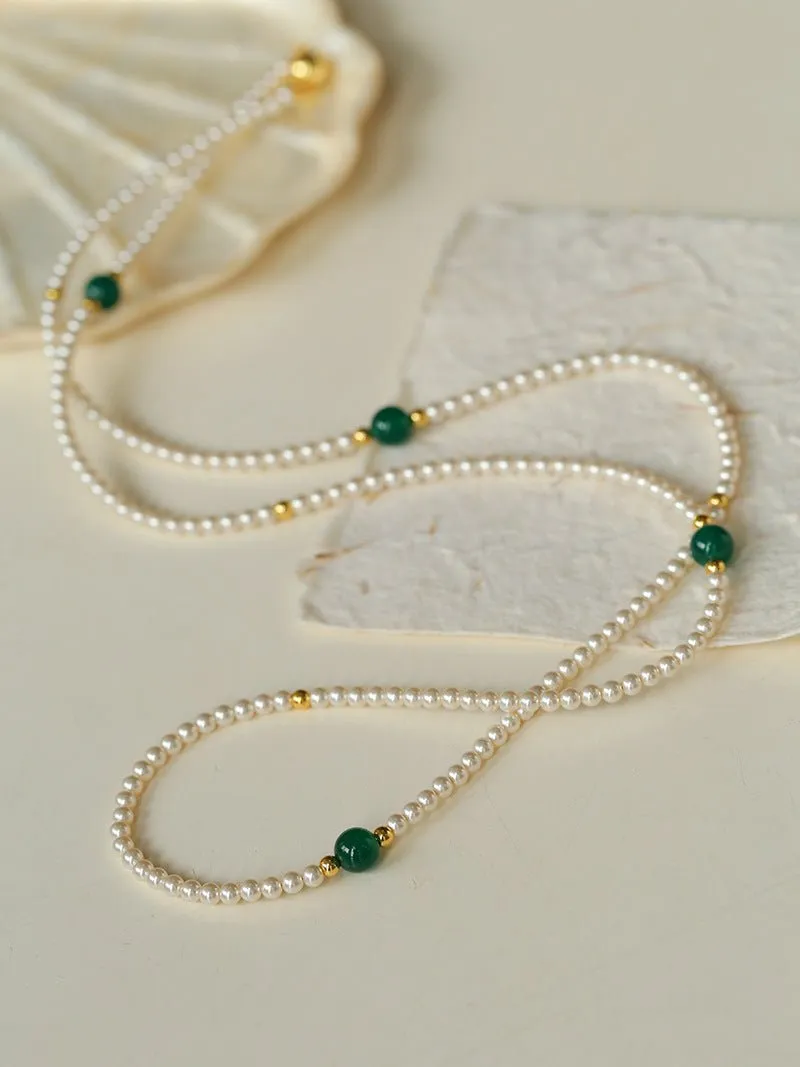 Jade Grace Green Agate Long Pearl Necklace