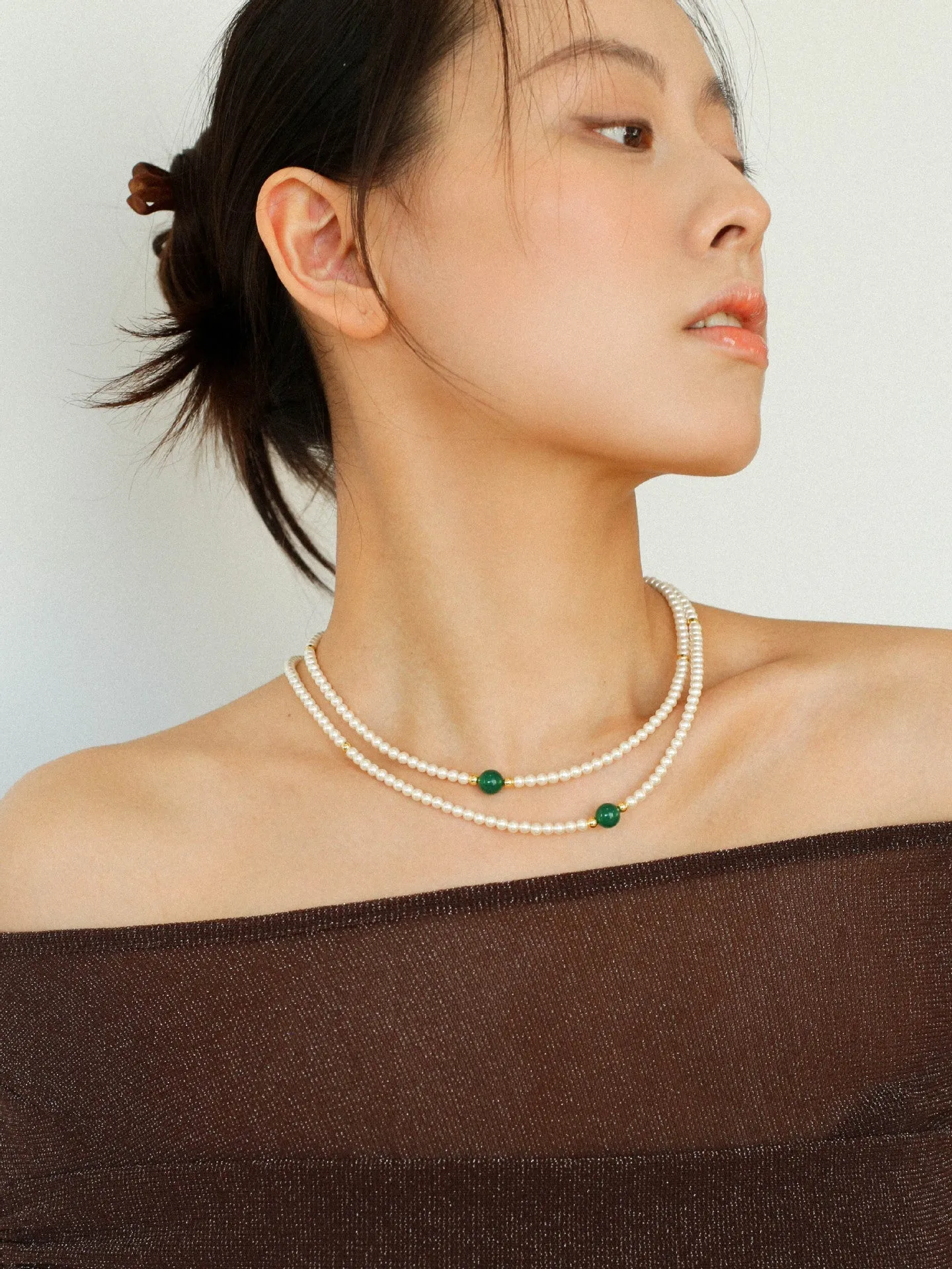 Jade Grace Green Agate Long Pearl Necklace