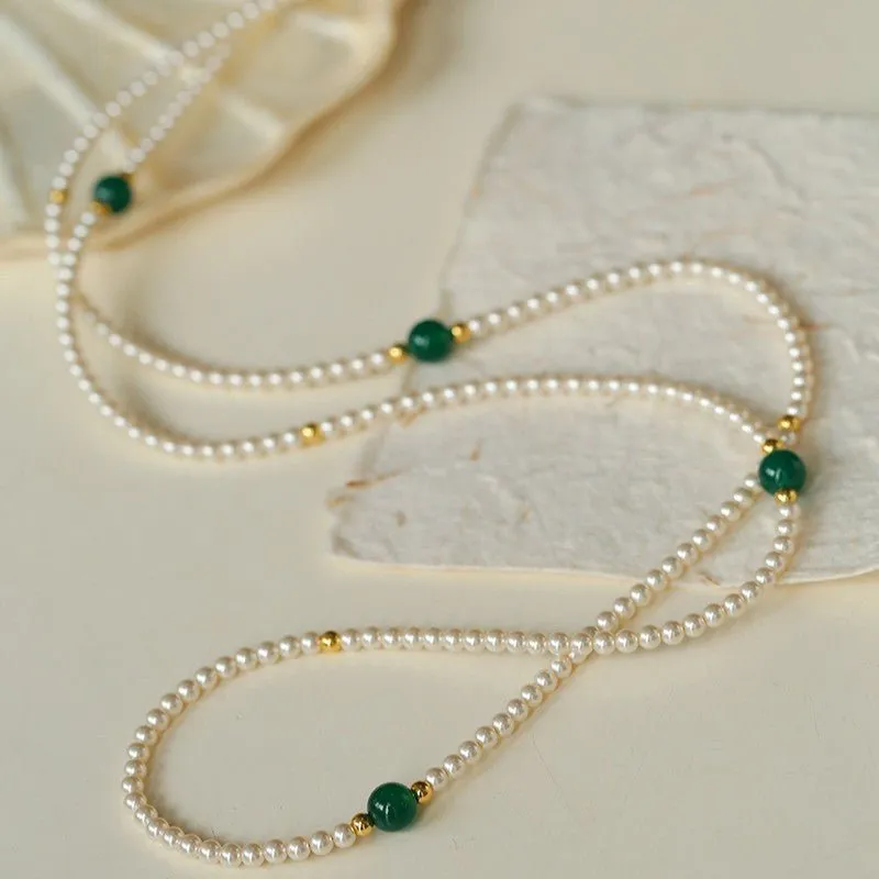 Jade Grace Green Agate Long Pearl Necklace