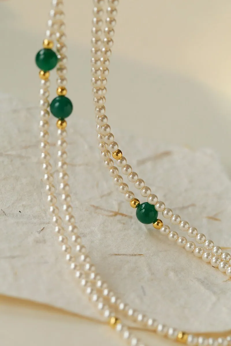 Jade Grace Green Agate Long Pearl Necklace